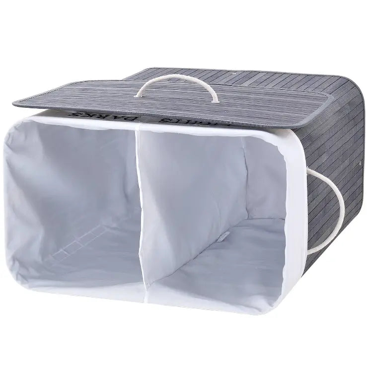 Bamboo Laundry Basket in 2 Compartments - Laundry Hamper with Lid + Relaxio.