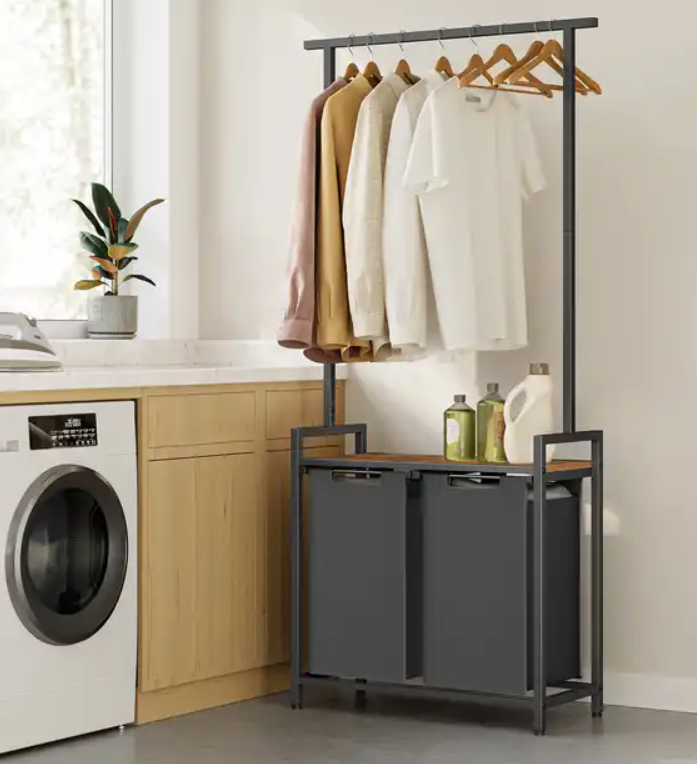 Laundry Basket Pull Out With Cloth Hanger VASAGLE Relaxio.