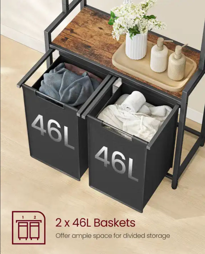 Laundry Basket Pull Out With Cloth Hanger VASAGLE Relaxio.
