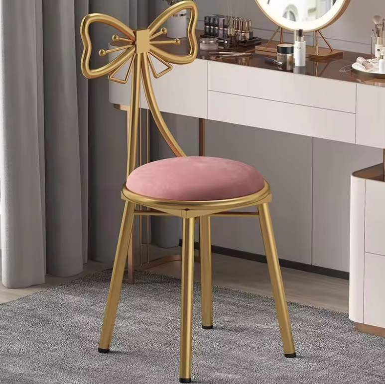 Pink Dressing Makeup Stool Bedroom Backrest Princess Chair + Relaxio.