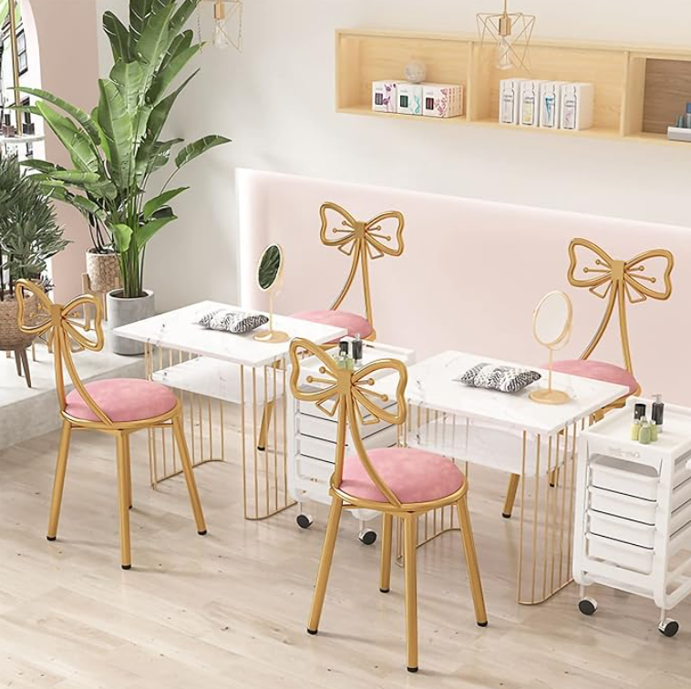 Pink Dressing Makeup Stool Bedroom Backrest Princess Chair + Relaxio.