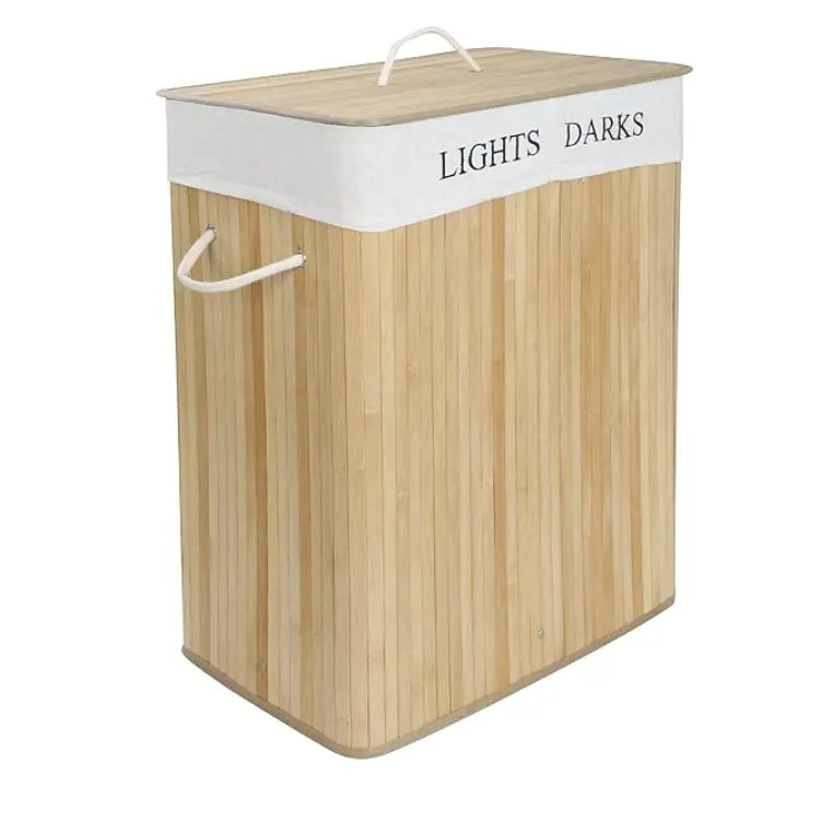 Bamboo Laundry Basket in 2 Compartments - Laundry Hamper with Lid + Relaxio.