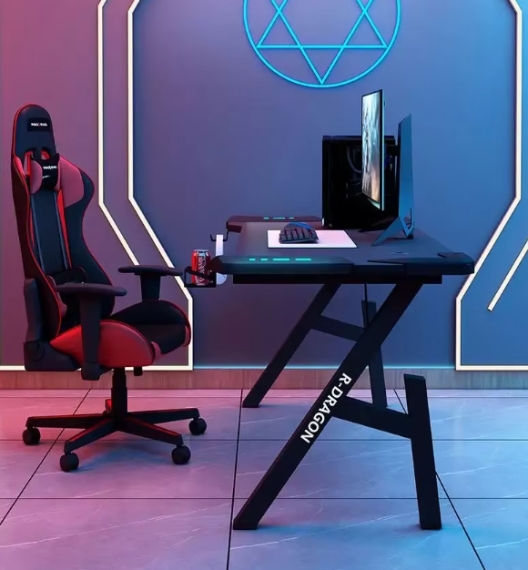 GlowStation RGB Light Gaming Desk โ Stylish LED Computer Desk with Headphone Holder Computer Desk