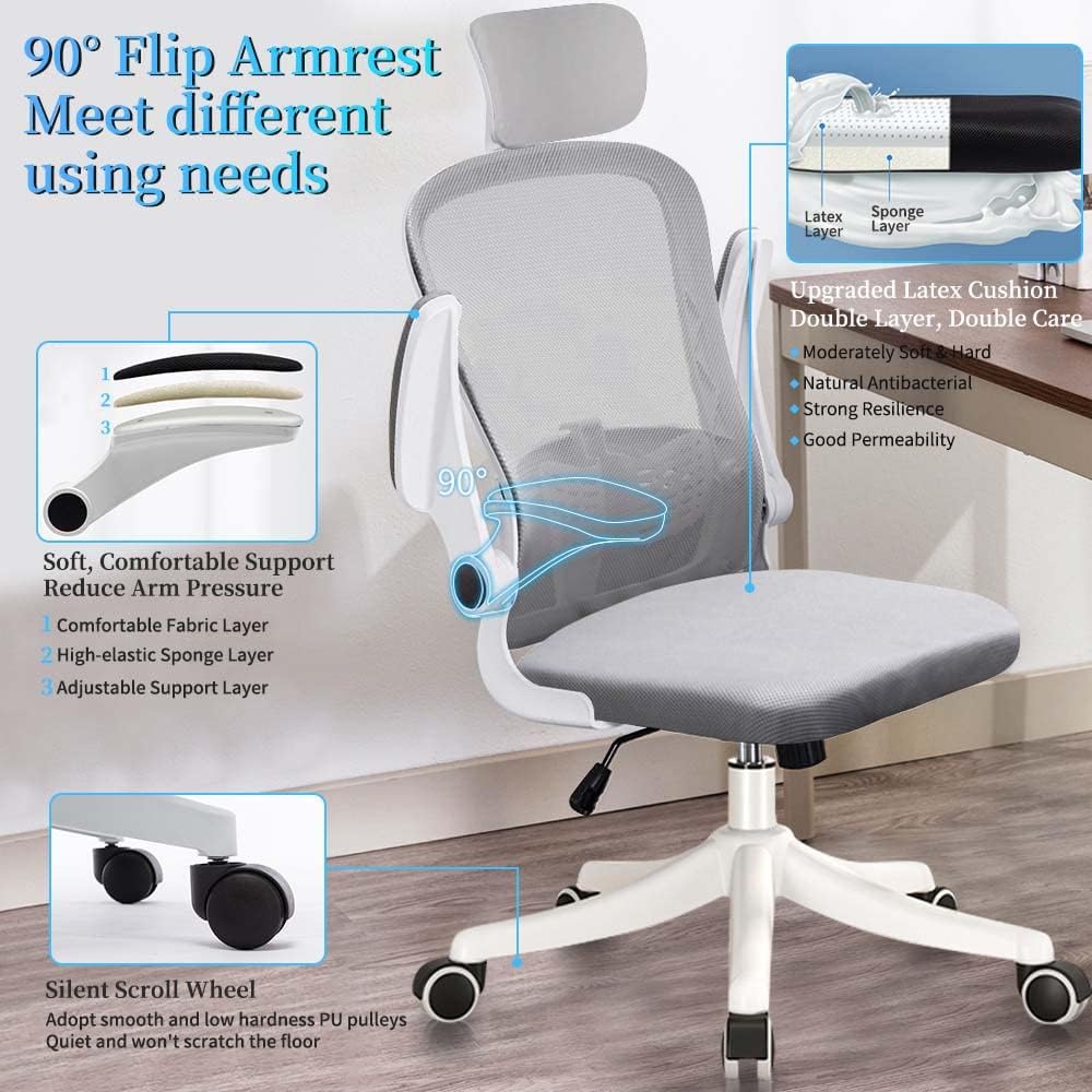 Ergonomic Mesh Office Chair with Flip-Up Arms and Lumbar Support – Swivel Chair