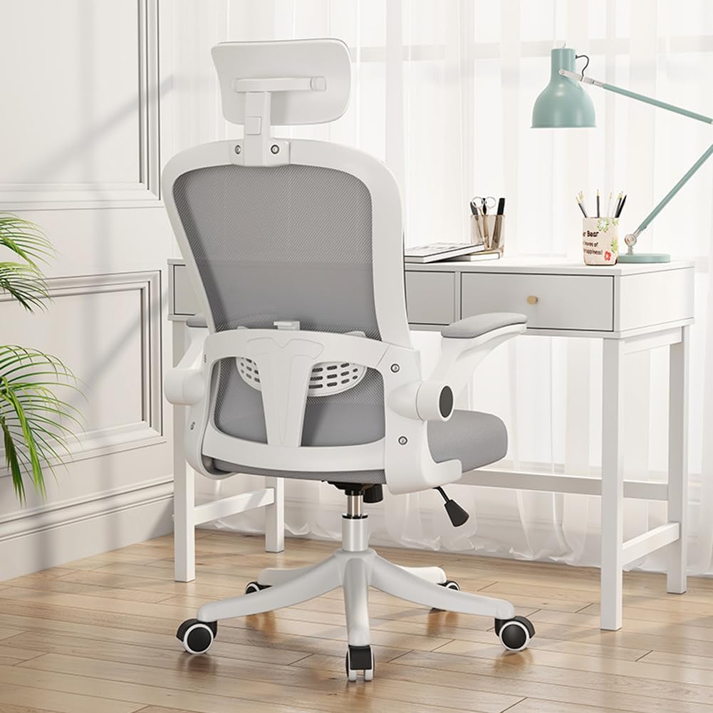 Ergonomic Mesh Office Chair with Flip-Up Arms and Lumbar Support – Swivel Chair