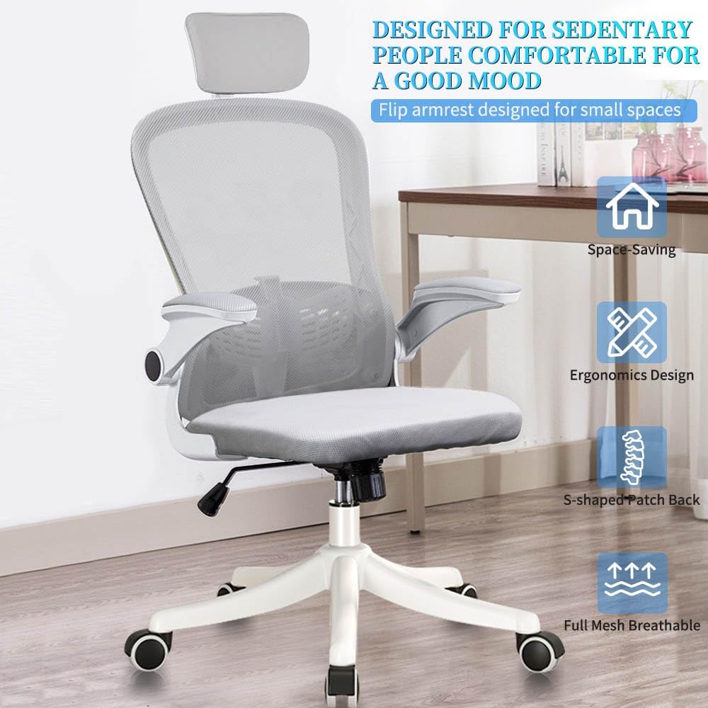 Ergonomic Mesh Office Chair with Flip-Up Arms and Lumbar Support – Swivel Chair