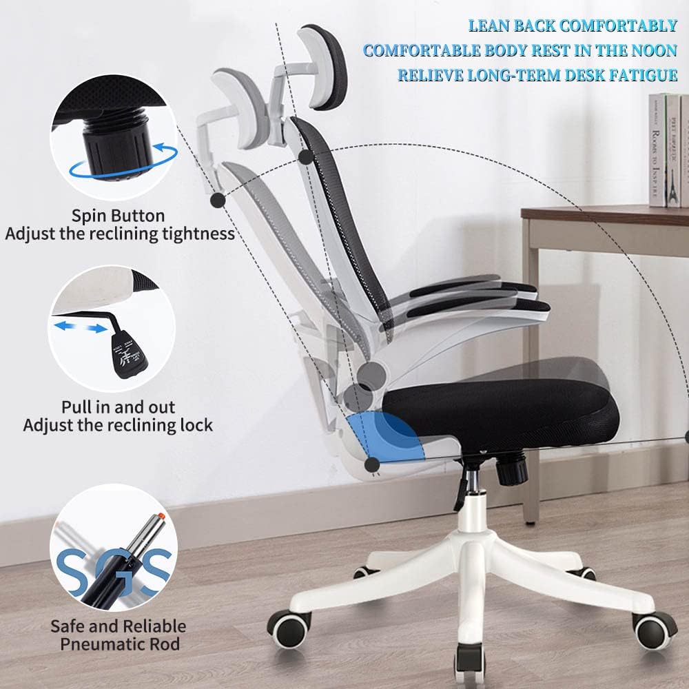 Ergonomic Mesh Office Chair with Flip-Up Arms and Lumbar Support – Swivel Chair
