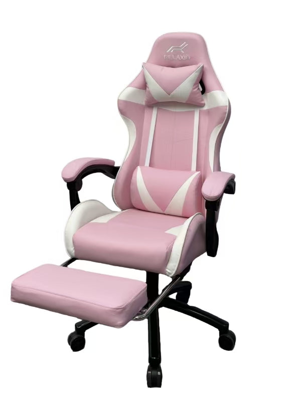 Relaxio Ergonomic Gaming Chair with Headrest & Footrest Pink Gaming Chairs