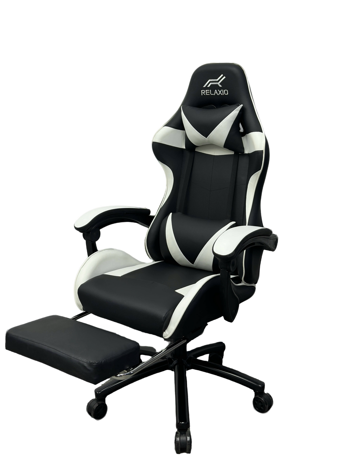 Relaxio Ergonomic Gaming Chair with Headrest & Footrest White Gaming Chairs