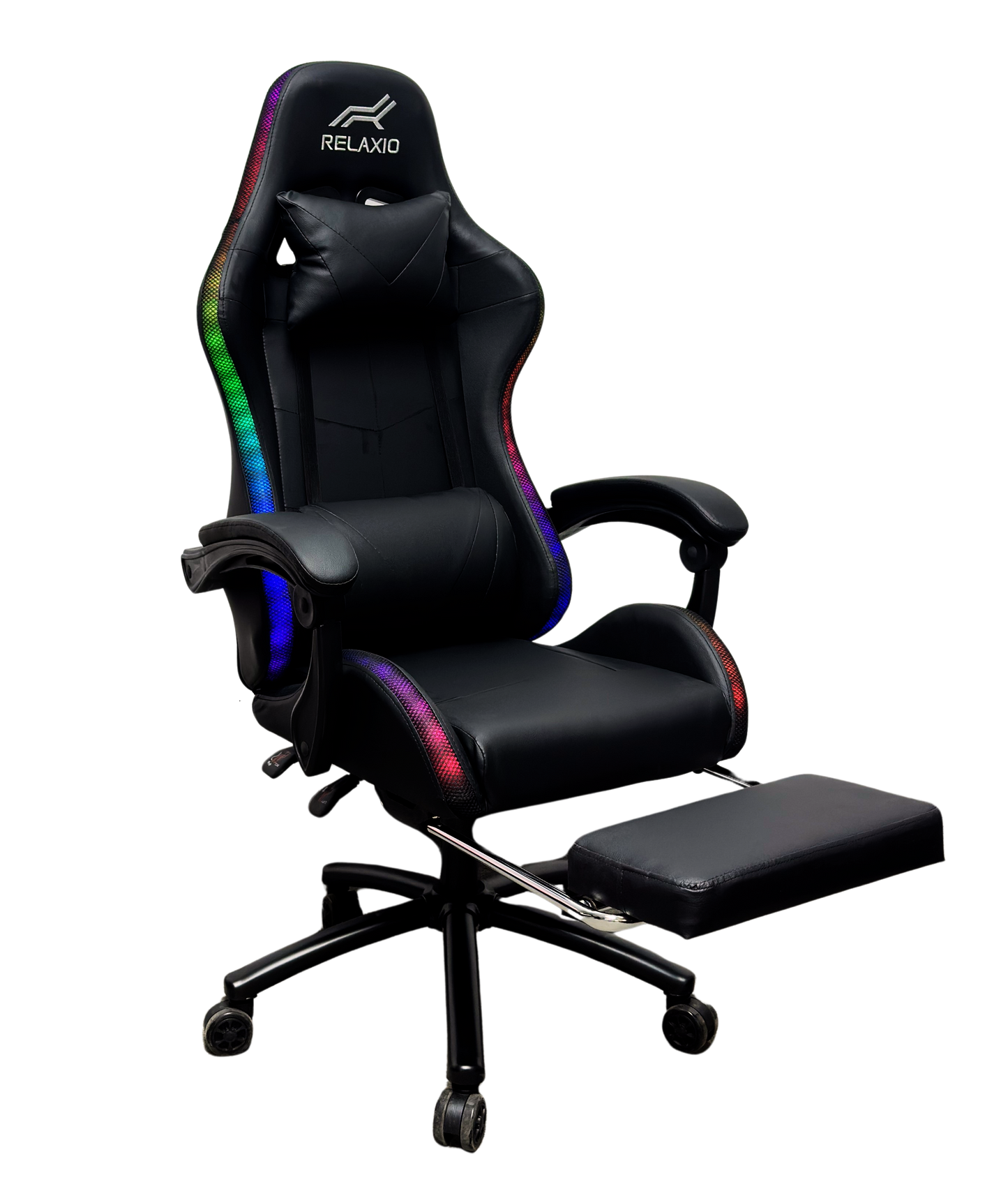 Relaxio RGB Gaming Chair with Headrest Footrest & LED Lights โ Ergonomic Recliner with Lumbar Support Gaming Chairs