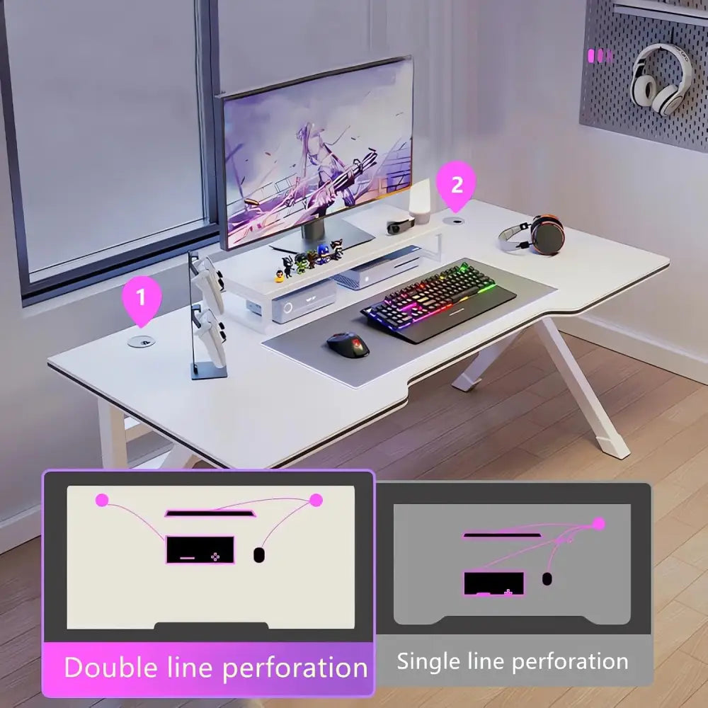 Ergonomic Gaming Desk – 100CM White Computer Table with K-Shaped Frame Computer Desk