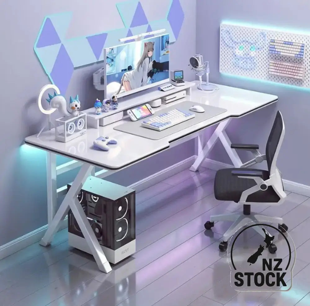 Ergonomic Gaming Desk – 100CM White Computer Table with K-Shaped Frame Computer Desk
