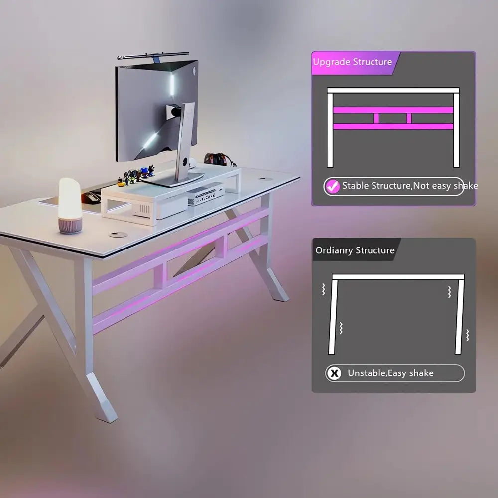 Ergonomic Gaming Desk – 100CM White Computer Table with K-Shaped Frame Computer Desk