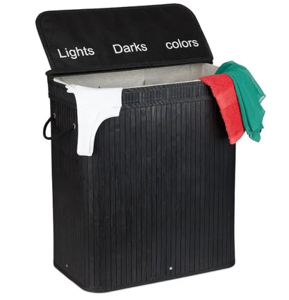 Bamboo Laundry Baket Sorter 3 Compartments with Lid Handle +  Relaxio.