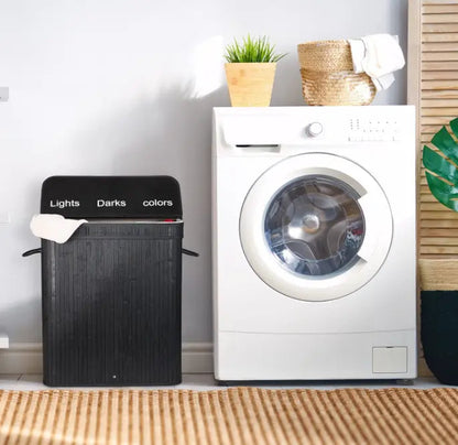 Bamboo Laundry Baket Sorter 3 Compartments with Lid Handle +  Relaxio.