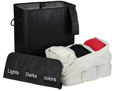 Bamboo Laundry Baket Sorter 3 Compartments with Lid Handle +  Relaxio.