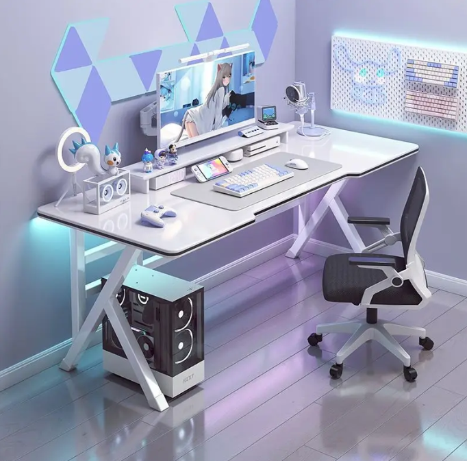Ergonomic Gaming Desk – 100CM White Computer Table with K-Shaped Frame Computer Desk