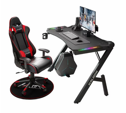 GlowStation RGB Light Gaming Desk – Stylish LED Computer Desk with Headphone Holder Computer Desk