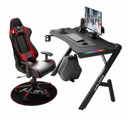 GlowStation RGB Light Gaming Desk – Stylish LED Computer Desk with Headphone Holder Computer Desk