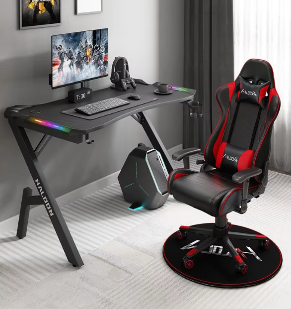 GlowStation RGB Light Gaming Desk – Stylish LED Computer Desk with Headphone Holder Computer Desk