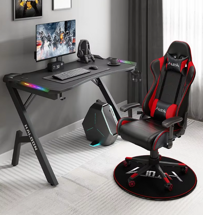 GlowStation RGB Light Gaming Desk – Stylish LED Computer Desk with Headphone Holder Computer Desk