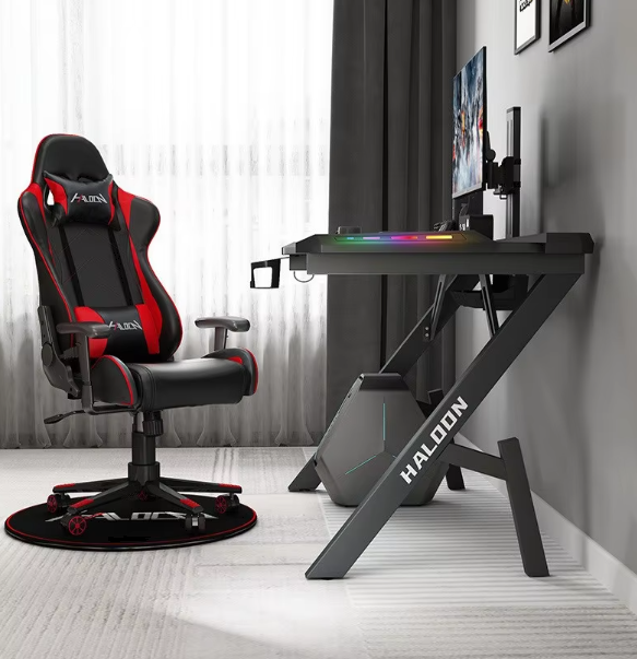 GlowStation RGB Light Gaming Desk – Stylish LED Computer Desk with Headphone Holder Computer Desk