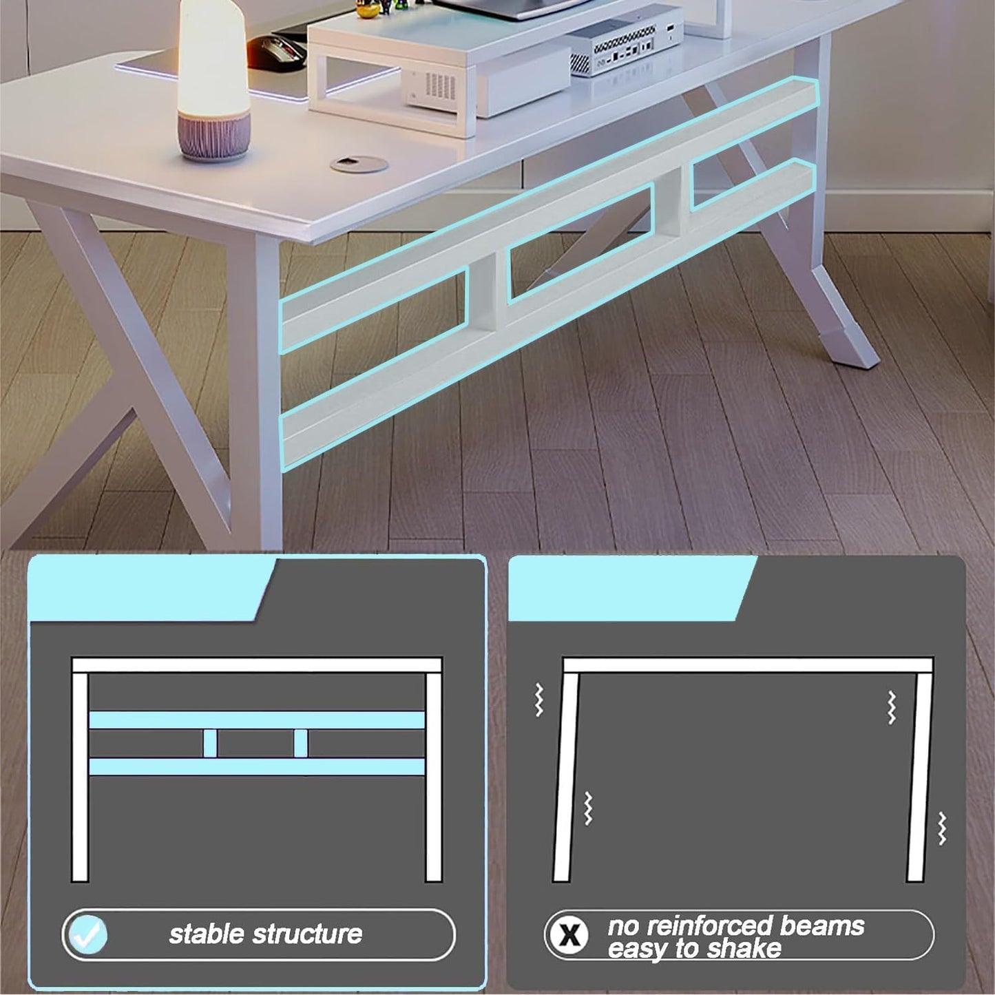 Ergonomic Gaming Desk – 100CM White Computer Table with K-Shaped Frame Computer Desk