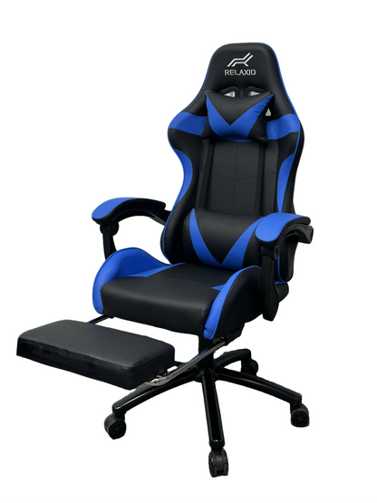 Relaxio Ergonomic Gaming Chair with Headrest & Footrest Blue Gaming Chairs