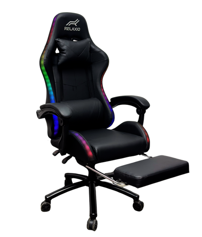 Relaxio RGB Gaming Chair with Headrest Footrest & LED Lights – Ergonomic Recliner with Lumbar Support Gaming Chairs