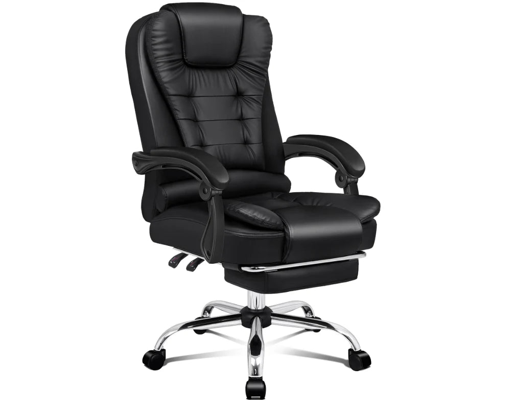 Leather Executive Office Chair With Foot High Back Leather Office Chair with Footrest – Executive Comfort for Home or Office