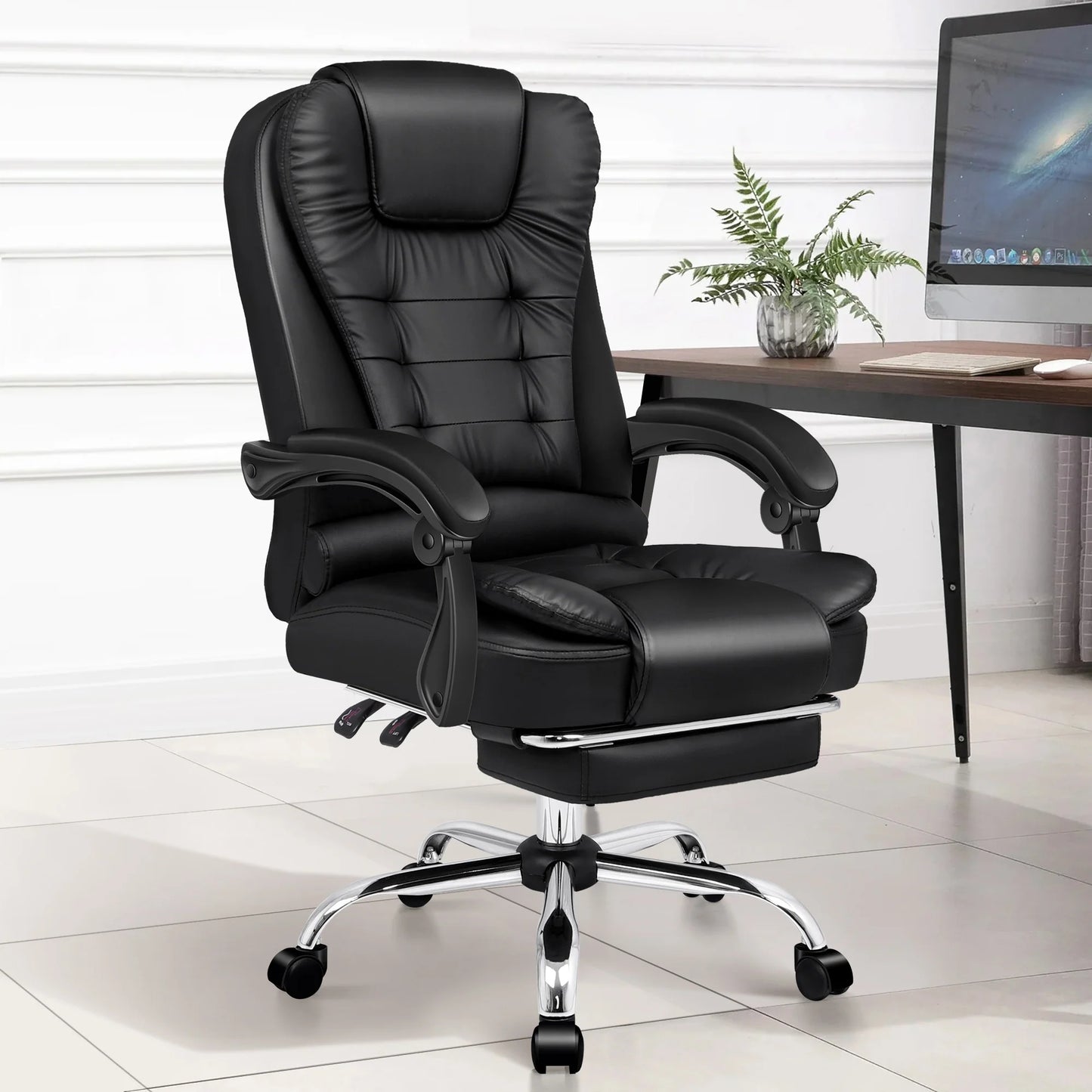 Leather Executive Office Chair With Foot High Back Leather Office Chair with Footrest – Executive Comfort for Home or Office