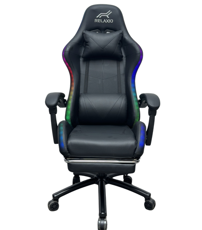 Relaxio RGB Gaming Chair with Headrest Footrest & LED Lights – Ergonomic Recliner with Lumbar Support Gaming Chairs