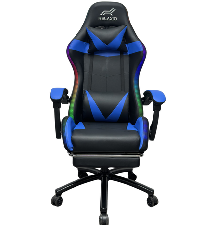 Relaxio RGB Gaming Chair with Headrest Footrest & LED Lights – Ergonomic Recliner with Lumbar Support Gaming Chairs