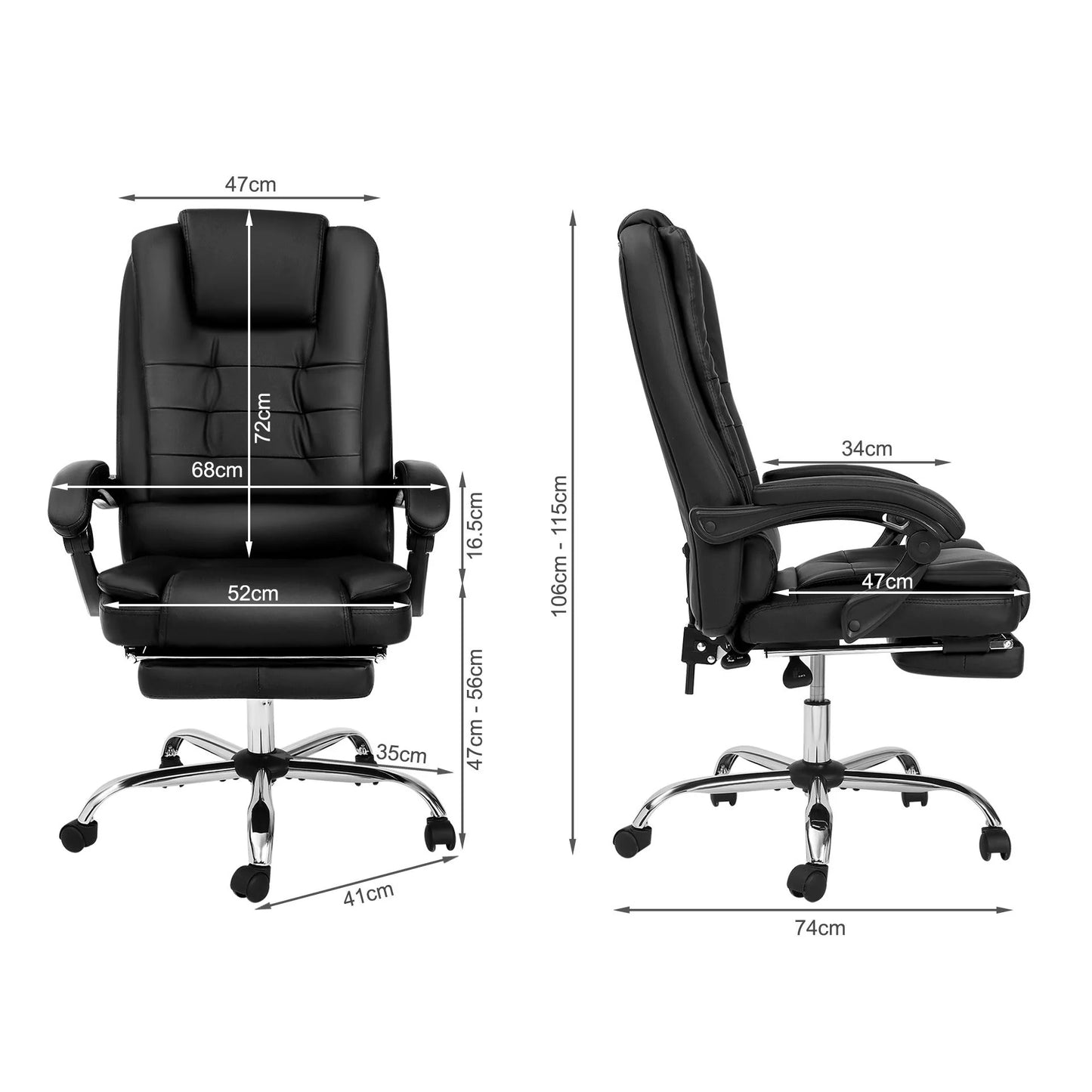 Reclining Leather Office Chair – Executive High Back with Foot Rest & Lumbar Support