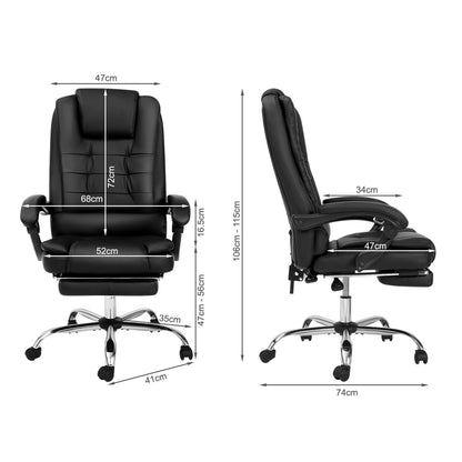 Reclining Leather Office Chair – Executive High Back with Foot Rest & Lumbar Support